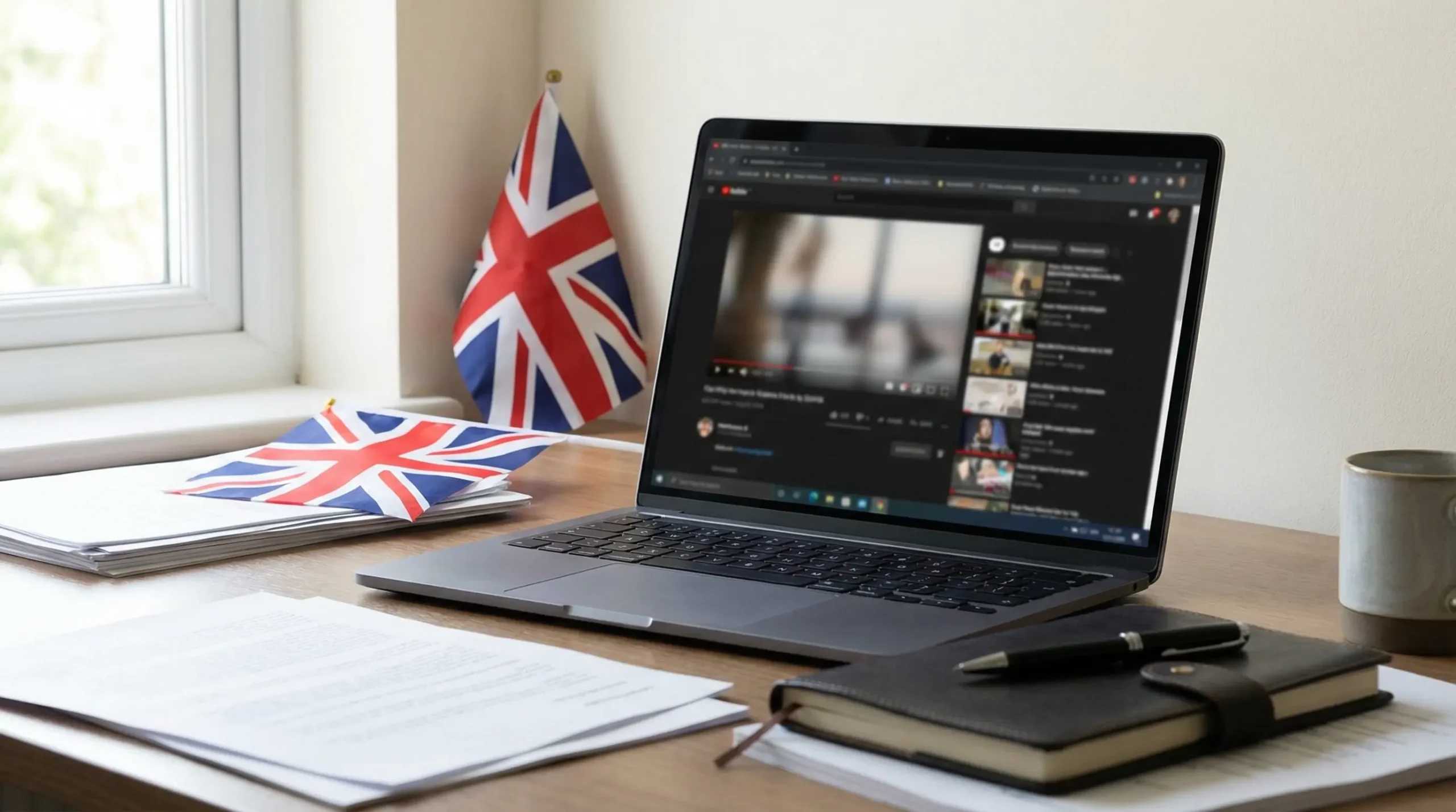 UK desk setup representing discussion about Is IPTV Legal in the UK? and streaming regulations