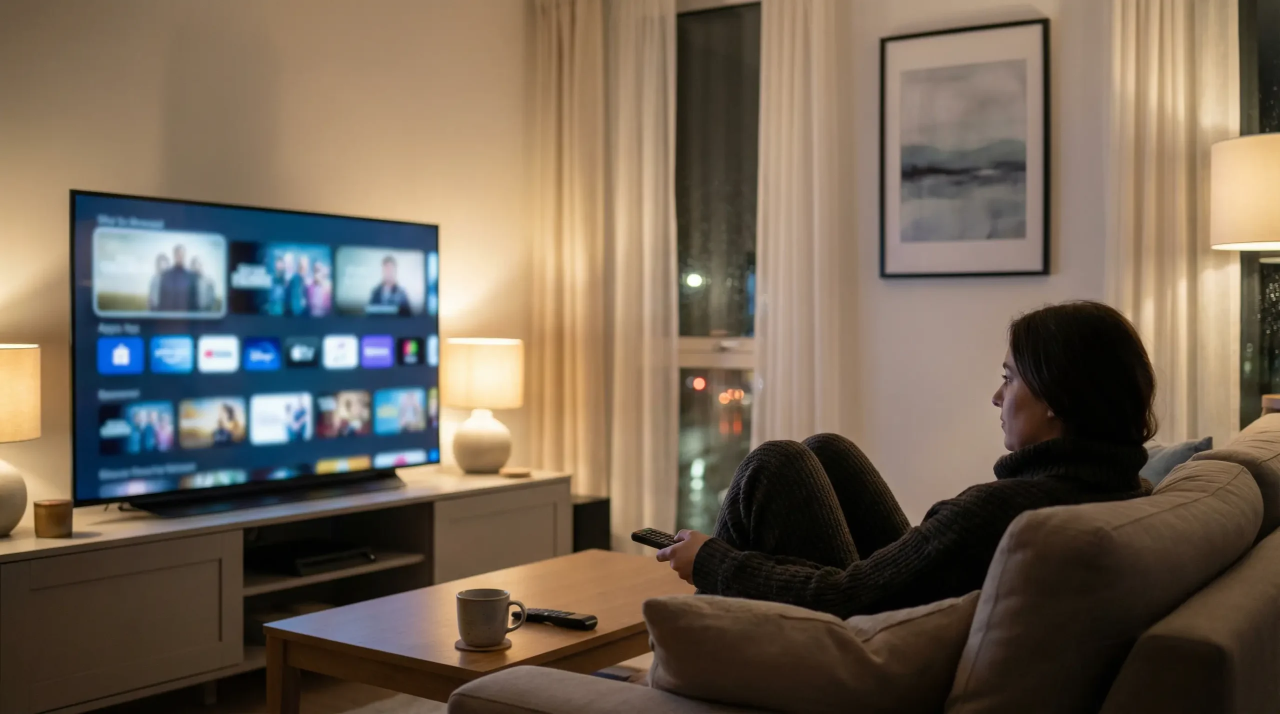 Modern UK living room setup representing the best IPTV UK streaming experience