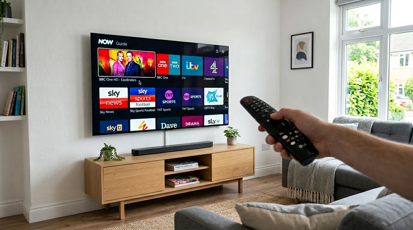 IPTV on LG smart TV UK – webOS channel guide on an LG OLED screen